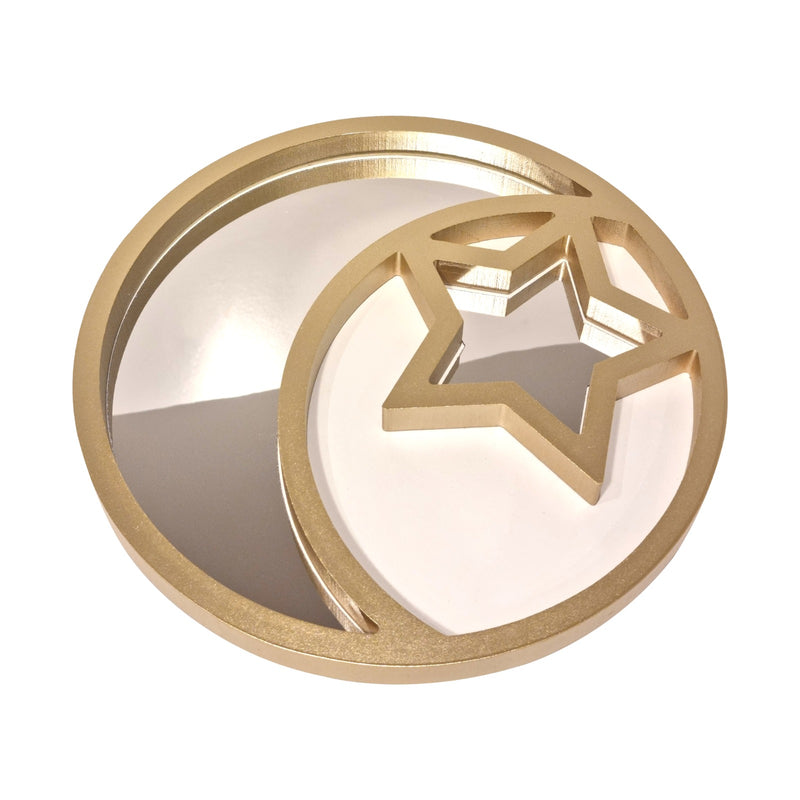 Wooden Round Star Mirrored Eid & Ramadan Food Serving Tray - Gold(757-14)