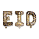 Black, Gold & White Marble 'Eid Mubarak' Foil Letter Balloons