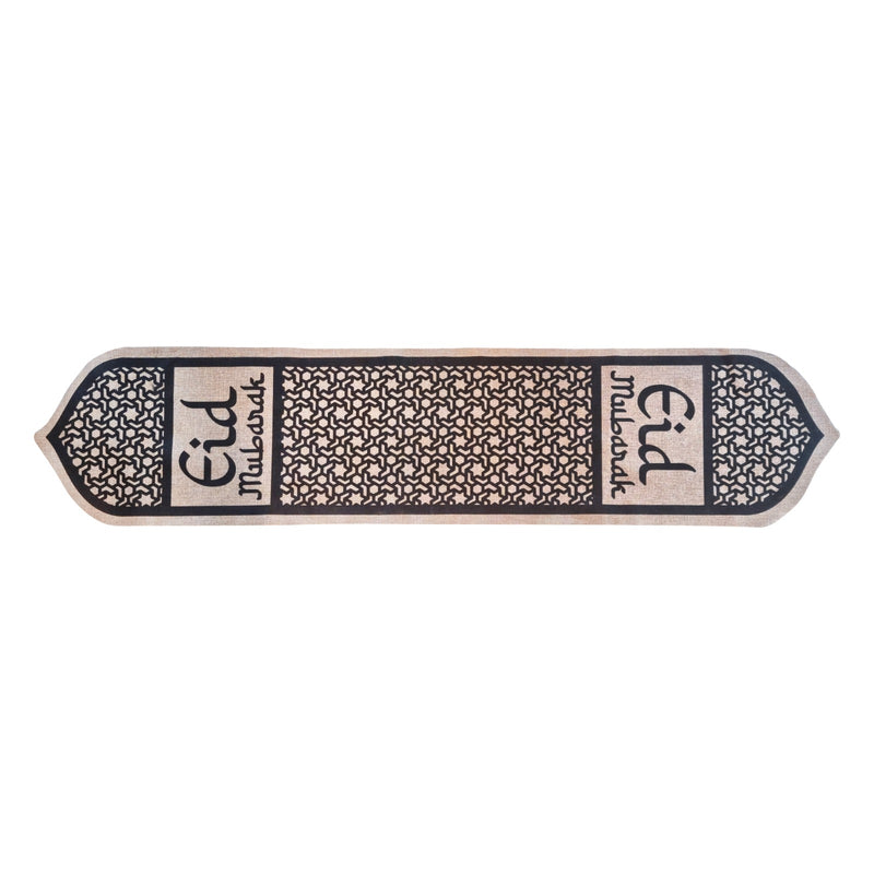 Geometric Eid Mubarak Pattern Hessian Table Runner - 1.55m