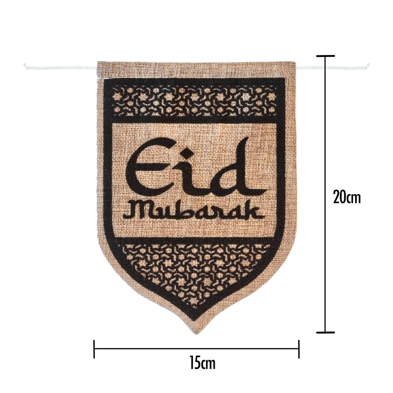 Geometric 'Eid Mubarak' Natural Hessian Pennant Bunting - 2m