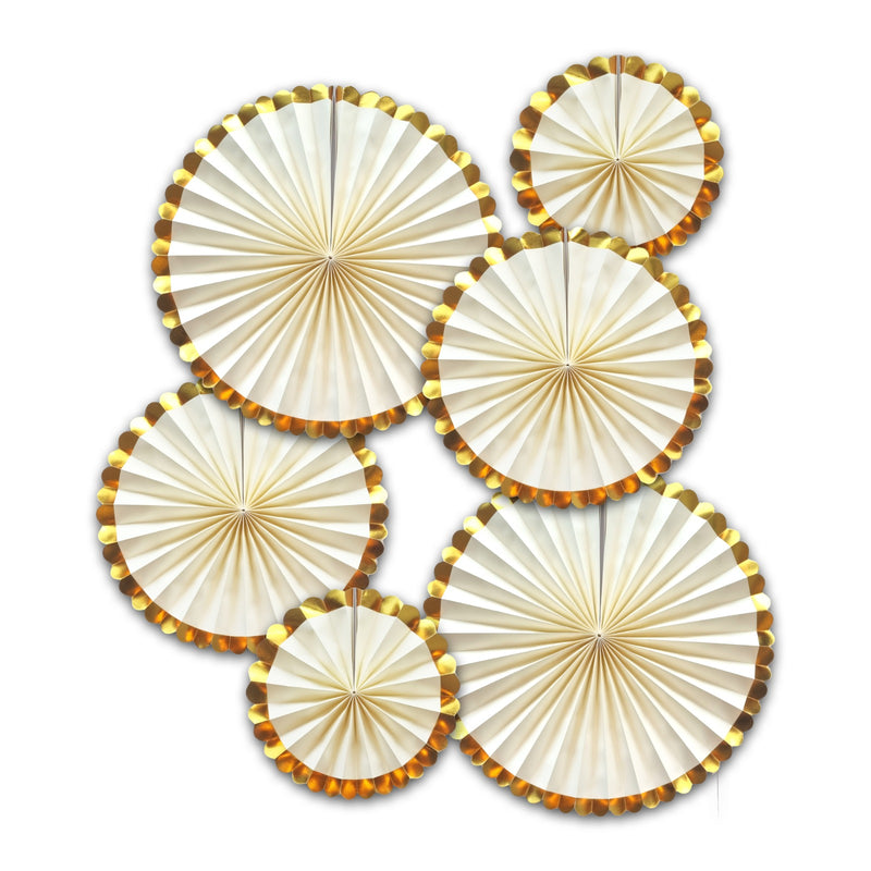 Set of 6 Gold & Cream Concertina Paper Fan Hanging Decorations