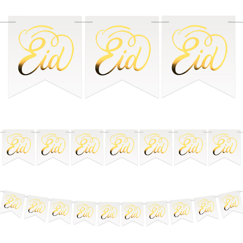 Metallic Gold Calligraphy Eid Paper Dovetail Triangle Bunting - 2 meters