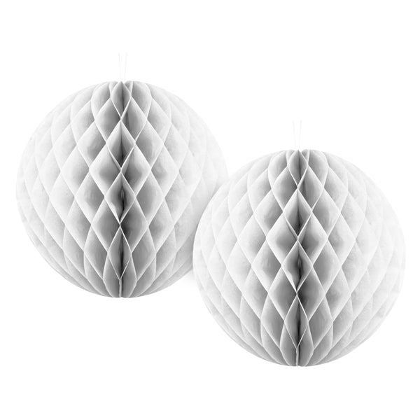 Pack of 2 White Paper Hanging Honeycomb Sphere Balls Eid Party Decoration