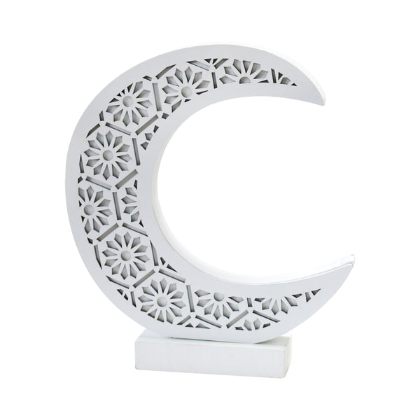White Wooden Crescent Moon Design Table Centre Decoration
