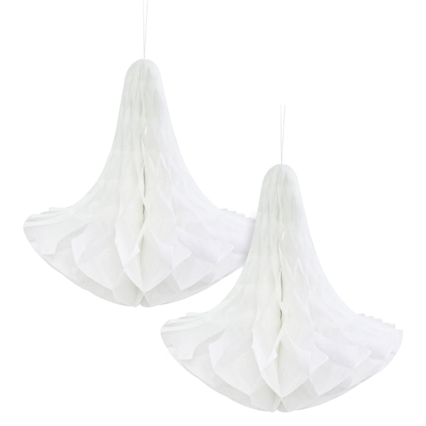 Pack of 2 White Paper Hanging Honeycomb Chandelier Lanterns Eid Party Decoration