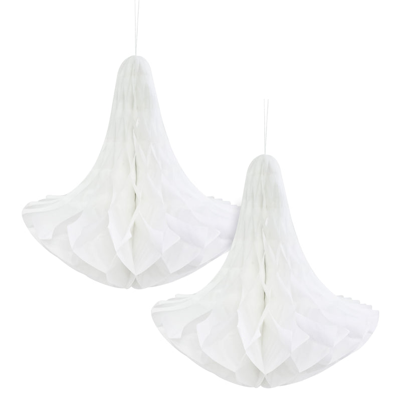 Pack of 2 White Paper Hanging Honeycomb Chandelier Lanterns Eid Party Decoration