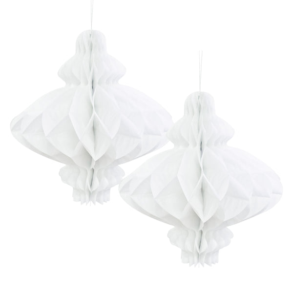 Pack of 2 White Paper Hanging Honeycomb Lanterns Eid Party Decoration