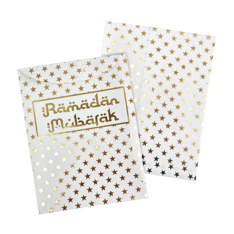 White & Metallic Gold Stars 'Ramadan Mubarak' Invitation / Money Gift Envelopes (20 Pack)