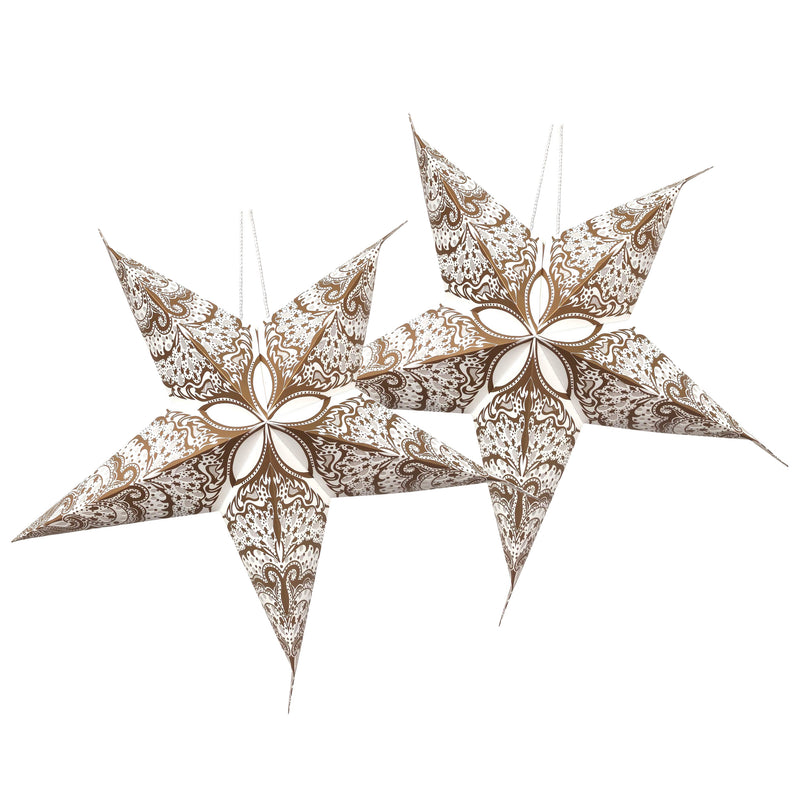 Pack of 2 Paisley Large Gold & White Paper Hanging Star Eid & Ramadan Decoration