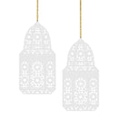Set of 2 White Geometric Pattern Wooden Ramadan / Eid Lantern Hanging Decorations
