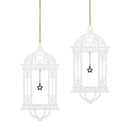 Set of 2 White Wooden Ramadan / Eid Lantern with Star Hanging Decorations