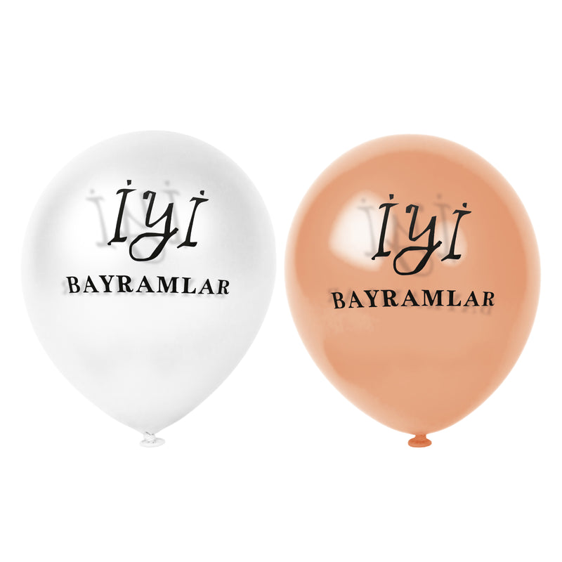 White & Rose Gold İyi Bayramlar Turkish Balloons (12 Pack)