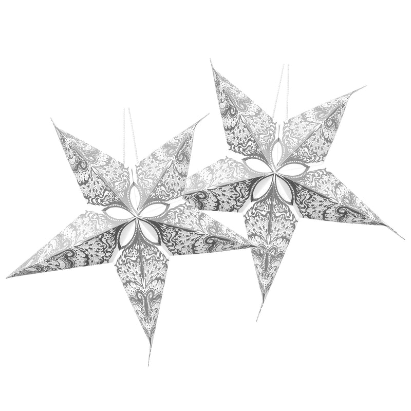 Pack of 2 Paisley Large Silver & White Paper Hanging Star Eid & Ramadan Decoration