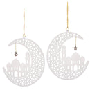 Set of 2 White Wooden Ramadan / Eid Crescent Moon & Mosque Hanging Decorations