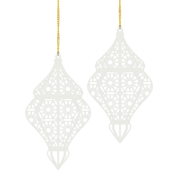 Set of 2 White Wooden Ramadan / Eid Lantern Hanging Decorations