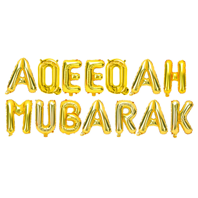 Gold 'Aqeeqa Mubarak' Foil Letter Balloons