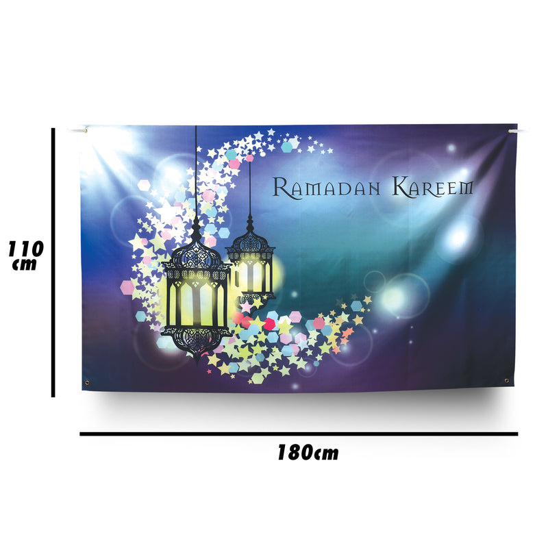 Purple & Blue Ramadan Kareem Hanging Lantern Ripstop Backdrop w/ Hanging String (180cm x 110cm)
