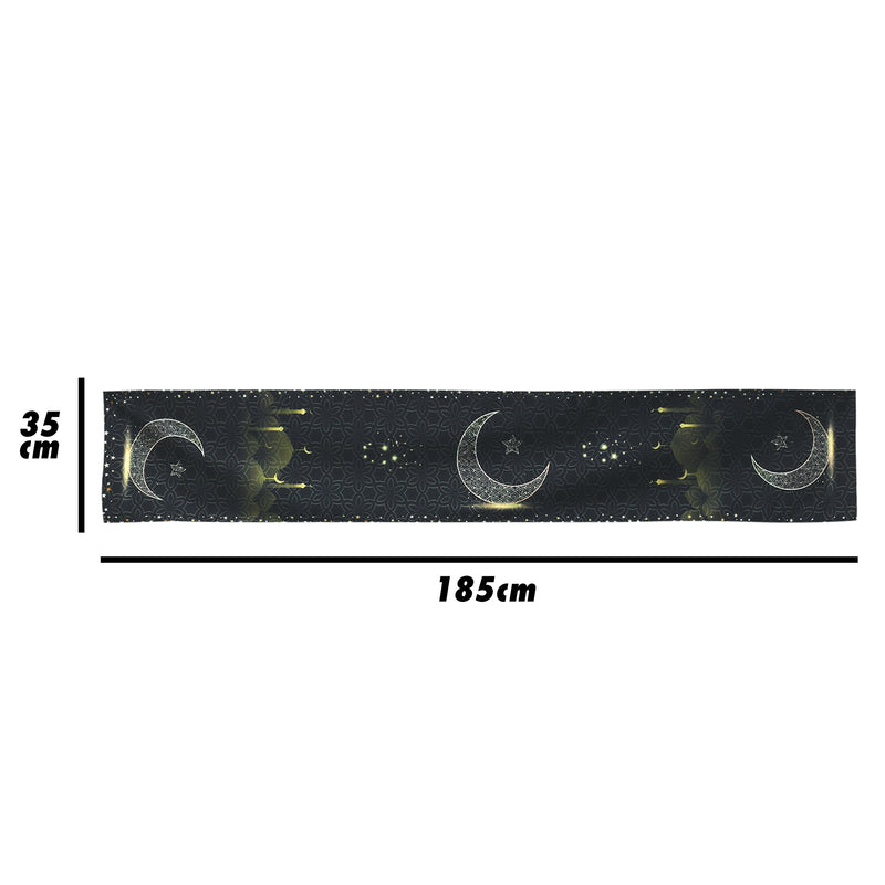 Eid and Ramadan Black & Gold Moon & Star Pattern Hessian Table Runner