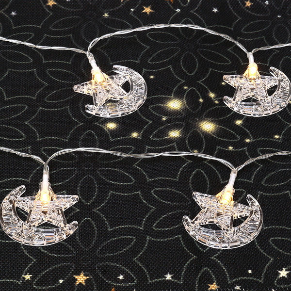 1.6m / 10 LED Geometric Crescent Moon & Star Eid / Ramadan Battery Powered Fairy Lights - EIDL15