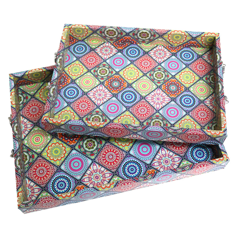 2pc Wooden Ottoman Iftar Tea Serving Tray - Multicolour