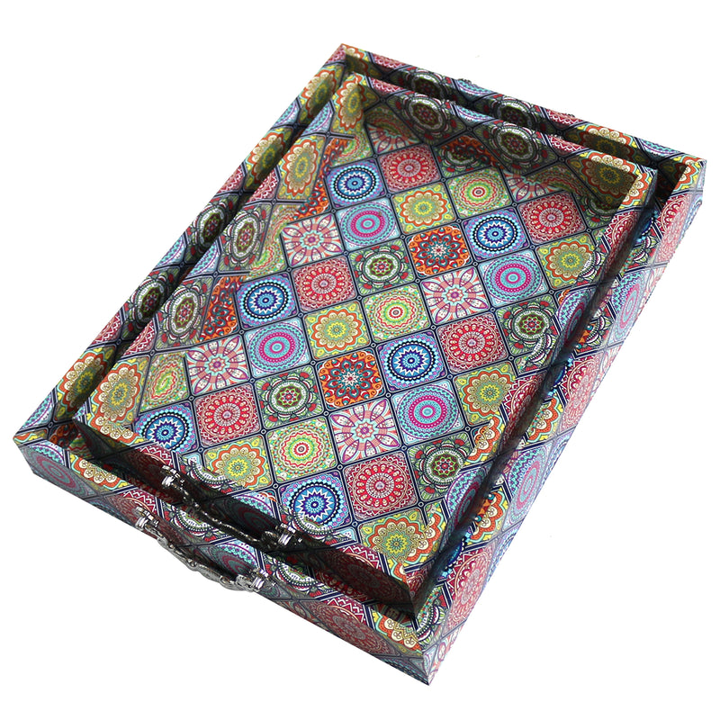 2pc Wooden Ottoman Iftar Tea Serving Tray - Multicolour
