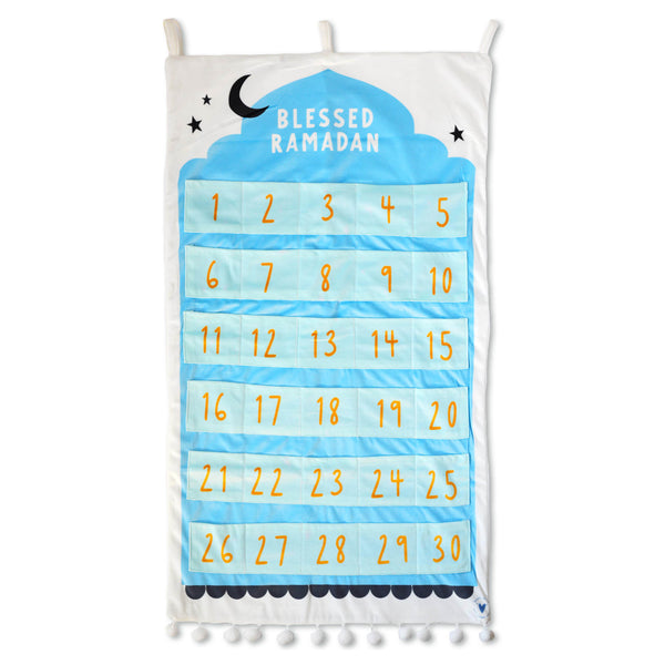 White & Blue Crescent Pocket Ramadan Calendar