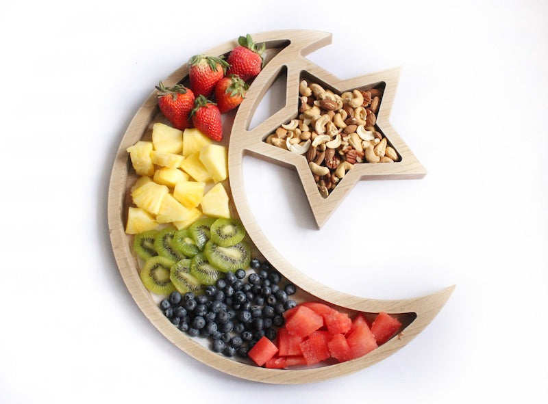 Rustic Plain Wooden Crescent Moon & Star Eid/Ramadan Food Serving Tray