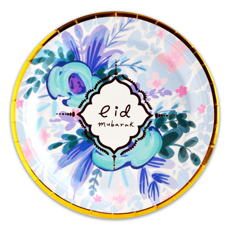 Multicolour Floral 'Eid Mubarak' Disposable Paper Plates (Pack of 10)