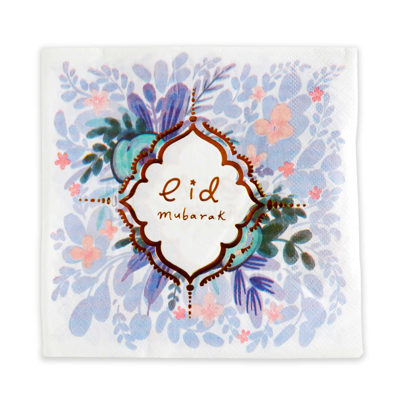 Multicolour Floral 'Eid Mubarak' Disposable Paper Napkins (Pack of 20)