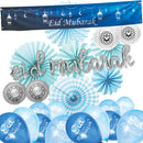 Silver Calligraphy Foil Balloons, Blue Lantern Banner, Latex Balloons, Lanterns & Fans Set (Set 23-22)