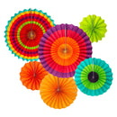 Set of 6 Assorted Plain Multicolour Concertina Paper Fan Hanging Decorations