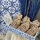 Pack of 6 Eid Mubarak Mini Hessian Pull String Gift Pouches (13x11cm)