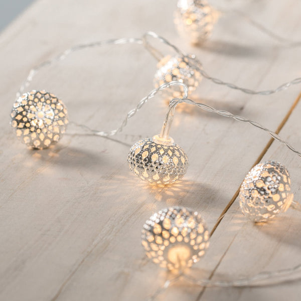 10 Silver Maroq Ball Battery Operated LED Fairy Lights
