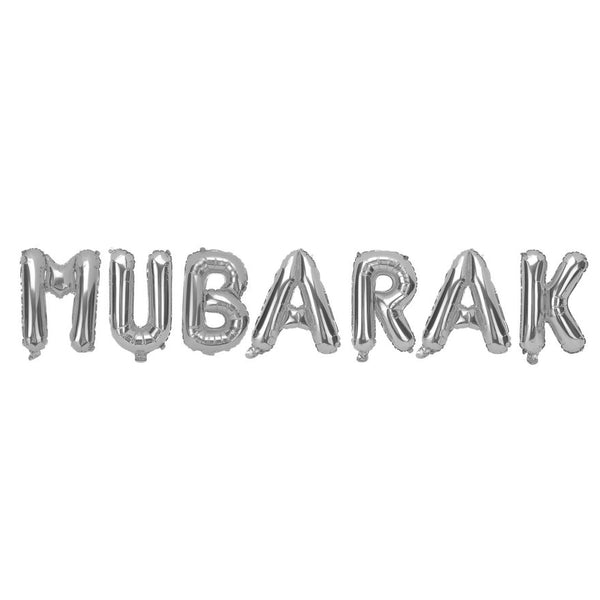 Silver 'Mubarak' Foil Letter Balloons