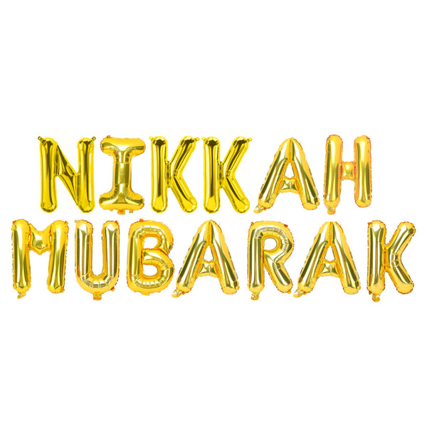Gold 'Nikkah Mubarak' Foil Letter Balloons
