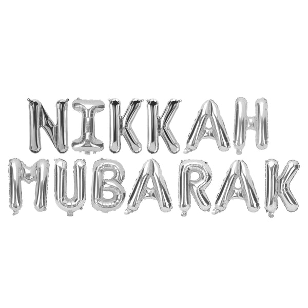 Silver 'Nikkah Mubarak' Foil Letter Balloons