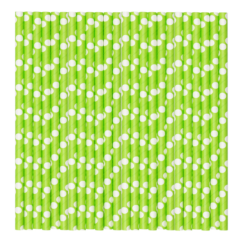 Green & White Pastel Polka Paper Party Straws