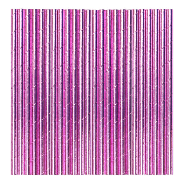 Fuchsia Metallic Paper Party Straws