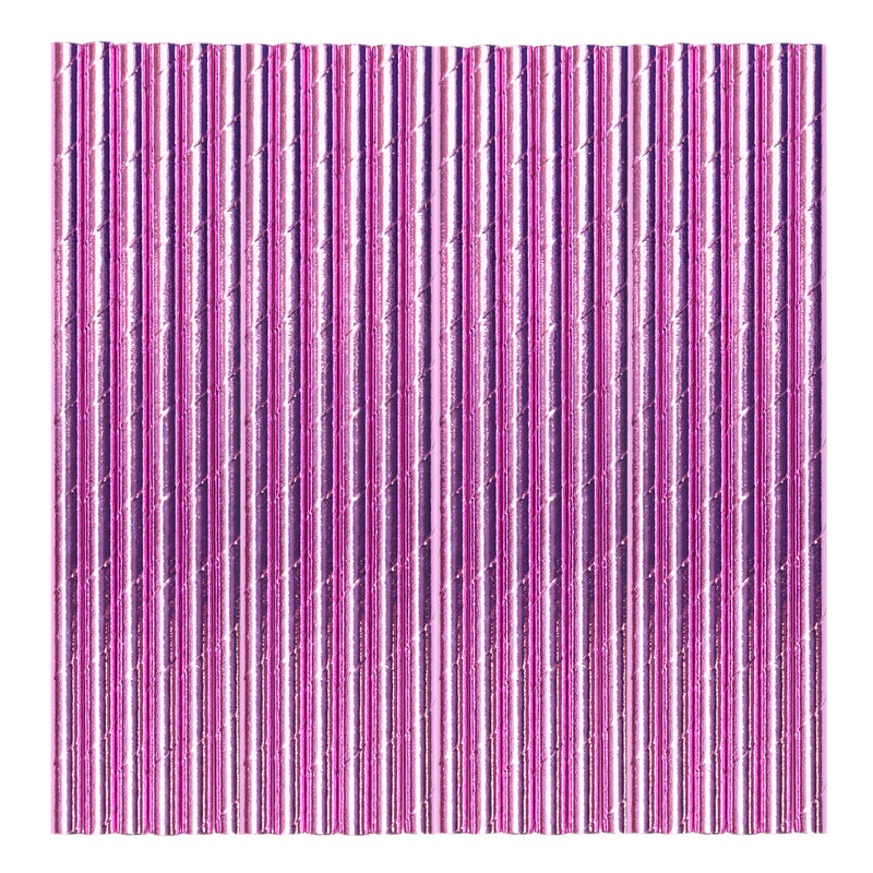 Fuchsia Metallic Paper Party Straws