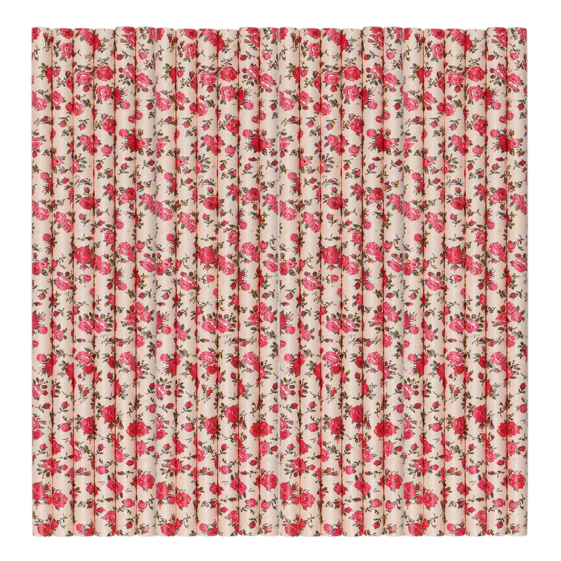 Red Flower Pastel Paper Party Straws
