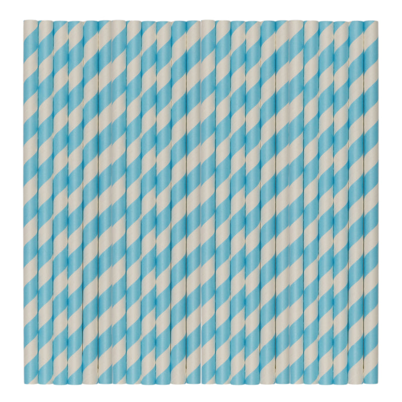 Pastel Cyan Stripe Paper Party Straws