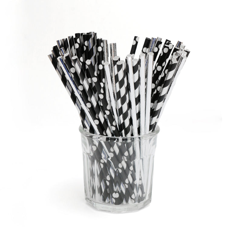 Black & White Pastel Paper Party Straws.