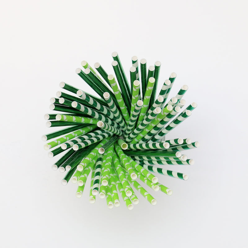 Green Metallic Paper Party Straws