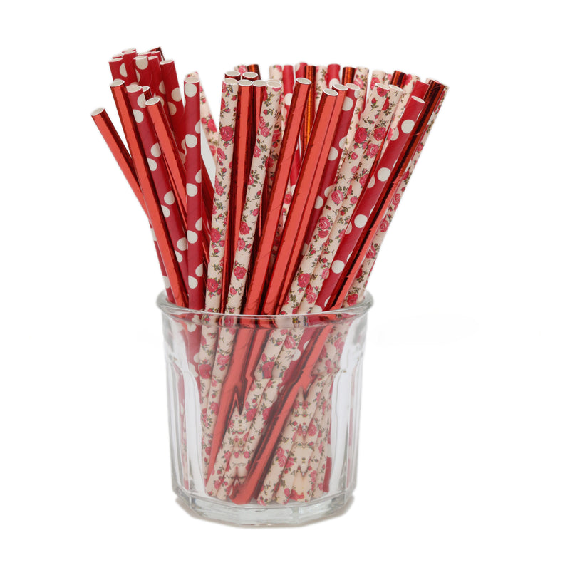Red & Flower Paper Party Straws
