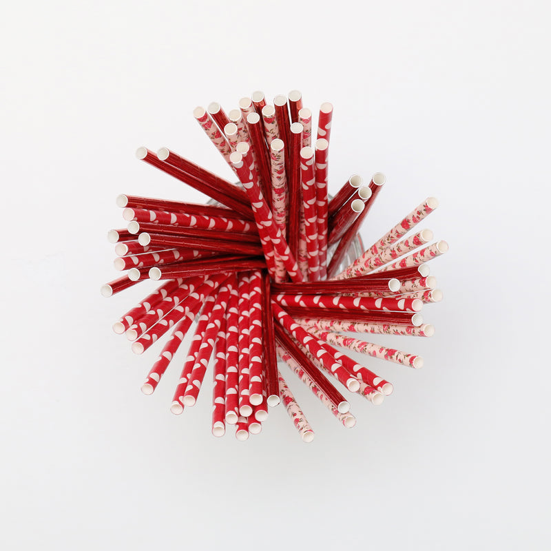 Red Metallic Paper Party Straws