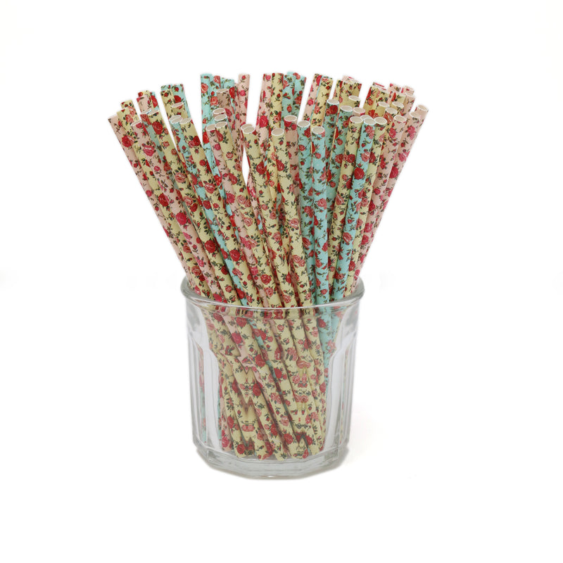 Cyan Flower Pastel Paper Party Straws