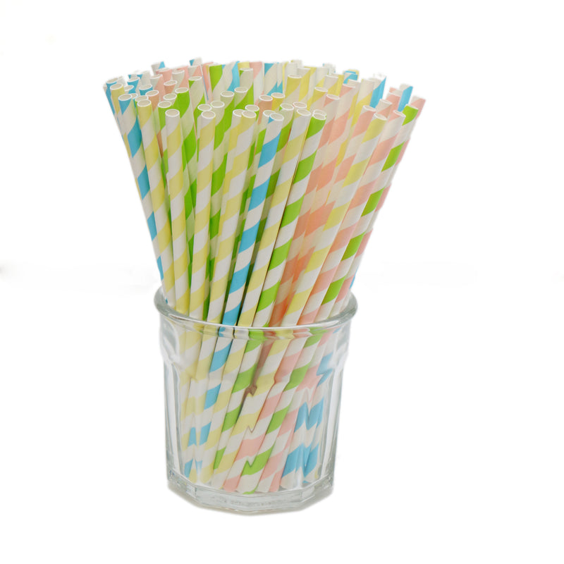 Pastel Cyan Stripe Paper Party Straws
