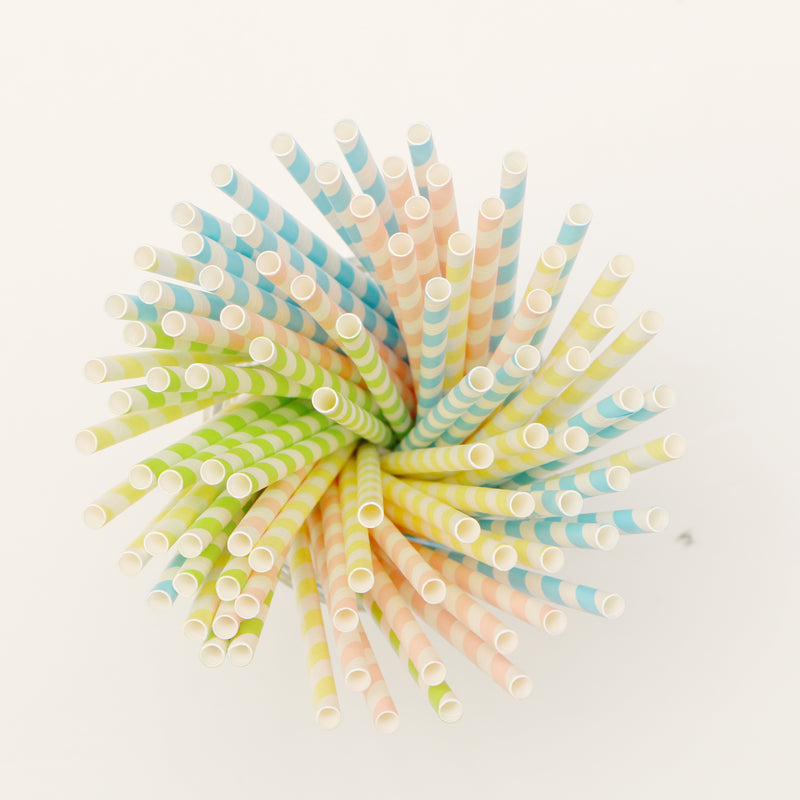 Pastel Yellow Stripe Paper Party Straws