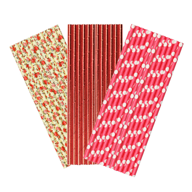 Red & Flower Paper Party Straws