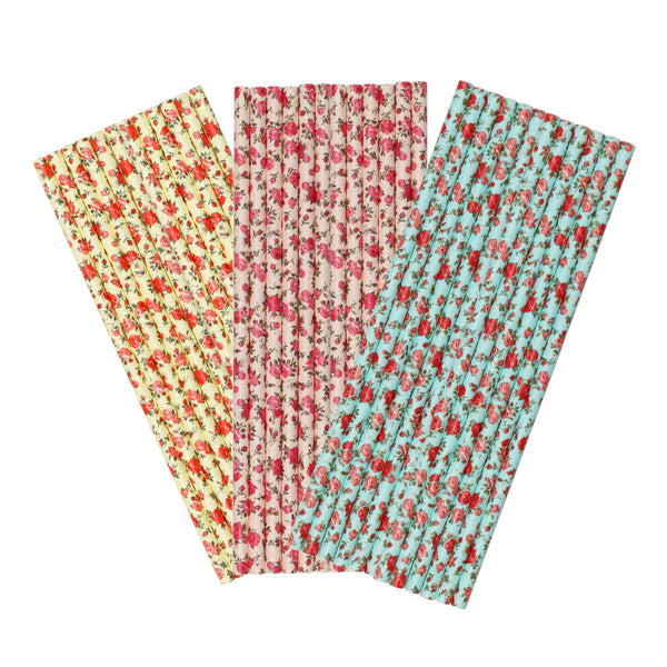 Vintage Flower Paper Party Straws